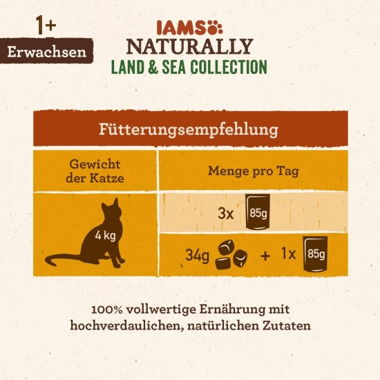 IAMS Naturally Wet Cat Food in Sauce, High-Quality Wet Food with Fish / Meat for Adult or Senior Cats, Various Sizes (4 x 85 g / 12 x 85 g) IAMS Naturally Wet Cat Food in Sauce, High-Quality Wet Food with Fish / Meat for Adult or Senior Cats, Various Sizes (4 x 85 g / 12 x 85 g)