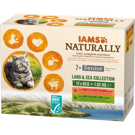 IAMS Naturally Wet Cat Food in Sauce, High-Quality Wet Food with Fish / Meat for Adult or Senior Cats, Various Sizes (4 x 85 g / 12 x 85 g) IAMS Naturally Wet Cat Food in Sauce, High-Quality Wet Food with Fish / Meat for Adult or Senior Cats, Various Sizes (4 x 85 g / 12 x 85 g)