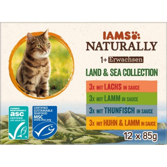 IAMS Naturally Wet Cat Food in Sauce, High-Quality Wet Food with Fish / Meat for Adult or Senior Cats, Various Sizes (4 x 85 g / 12 x 85 g) IAMS Naturally Wet Cat Food in Sauce, High-Quality Wet Food with Fish / Meat for Adult or Senior Cats, Various Sizes (4 x 85 g / 12 x 85 g)