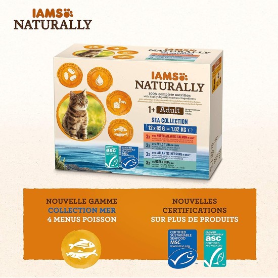 IAMS Naturally Wet Cat Food in Sauce, High-Quality Wet Food with Fish / Meat for Adult or Senior Cats, Various Sizes (4 x 85 g / 12 x 85 g) IAMS Naturally Wet Cat Food in Sauce, High-Quality Wet Food with Fish / Meat for Adult or Senior Cats, Various Sizes (4 x 85 g / 12 x 85 g)