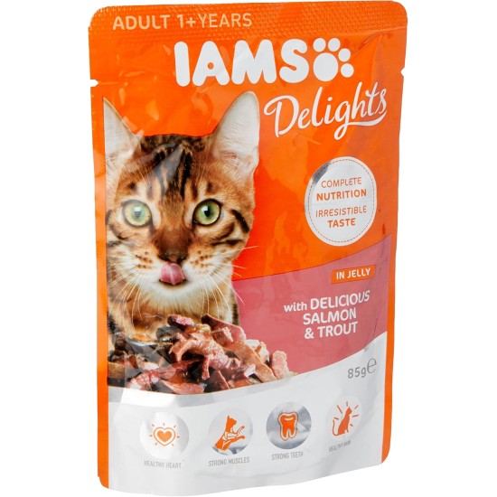 Iams Delights Adult With Delicious Salmon and Trout In Jelly, 85 g Iams Delights Adult With Delicious Salmon and Trout In Jelly, 85 g