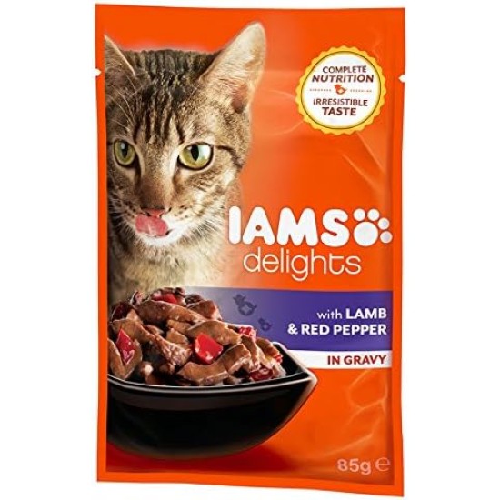 Iams Delights Adult With Lamb and Red Pepper In Gravy, 85 g Iams Delights Adult With Lamb and Red Pepper In Gravy, 85 g