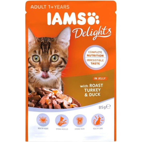Iams Delights Adult With Roast Turkey and Duck In Jelly, 85 g Iams Delights Adult With Roast Turkey and Duck In Jelly, 85 g