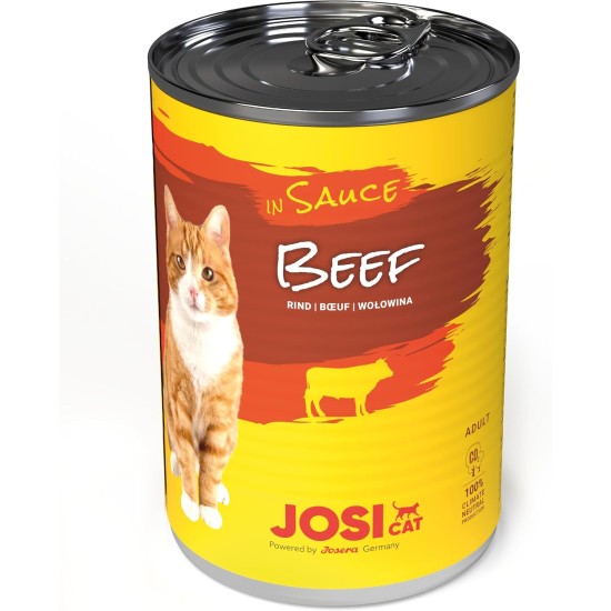 JosiCat Beef in Sauce (12 x 415 g) | Adult | Premium Wet Food for Adult Cats | Beef in Sauce | Vitamin D3 & E | Powered by Josera | Wet Cat Food | Complete Food | Pack of 12 JosiCat Beef in Sauce (12 x 415 g) | Adult | Premium Wet Food for Adult Cats | Beef in Sauce | Vitamin D3 & E | Powered by Josera | Wet Cat Food | Complete Food | Pack of 12