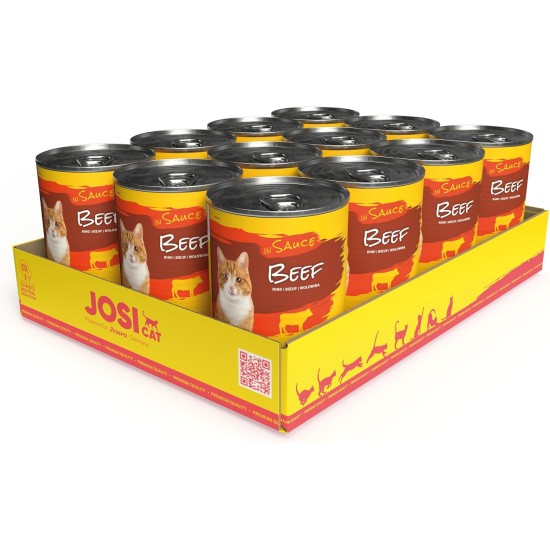 JosiCat Beef in Sauce (12 x 415 g) | Adult | Premium Wet Food for Adult Cats | Beef in Sauce | Vitamin D3 & E | Powered by Josera | Wet Cat Food | Complete Food | Pack of 12 JosiCat Beef in Sauce (12 x 415 g) | Adult | Premium Wet Food for Adult Cats | Beef in Sauce | Vitamin D3 & E | Powered by Josera | Wet Cat Food | Complete Food | Pack of 12