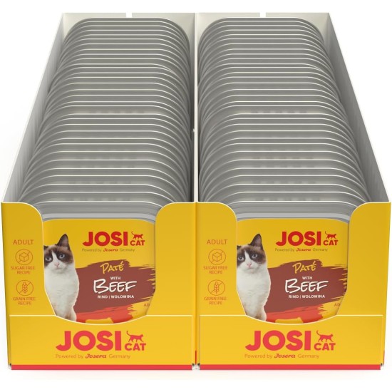 JosiCat Paté with Beef (32 x 100 g) | Adult | Premium Wet Food for Adult Cats | Pate with Beef | Vitamin D3 & E | Grain-Free | Powered by Josera | Wet Cat Food | Pack of 32 JosiCat Paté with Beef (32 x 100 g) | Adult | Premium Wet Food for Adult Cats | Pate with Beef | Vitamin D3 & E | Grain-Free | Powered by Josera | Wet Cat Food | Pack of 32