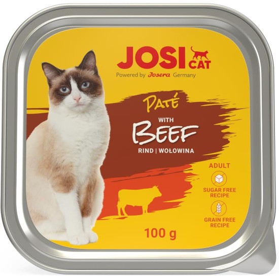 JosiCat Paté with Beef (32 x 100 g) | Adult | Premium Wet Food for Adult Cats | Pate with Beef | Vitamin D3 & E | Grain-Free | Powered by Josera | Wet Cat Food | Pack of 32 JosiCat Paté with Beef (32 x 100 g) | Adult | Premium Wet Food for Adult Cats | Pate with Beef | Vitamin D3 & E | Grain-Free | Powered by Josera | Wet Cat Food | Pack of 32