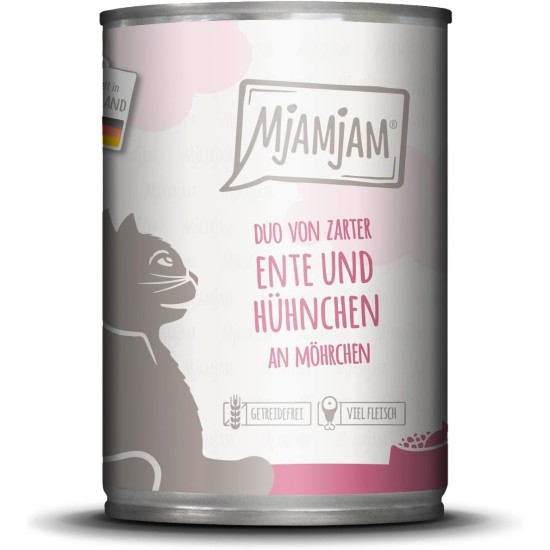 MjAMjAM - Premium Wet Cat Food - Duo of Tender Duck and Juicy Chicken on Carrots, 1 Pack (1 x 400g), Grain Free with Extra Meat MjAMjAM - Premium Wet Cat Food - Duo of Tender Duck and Juicy Chicken on Carrots, 1 Pack (1 x 400g), Grain Free with Extra Meat