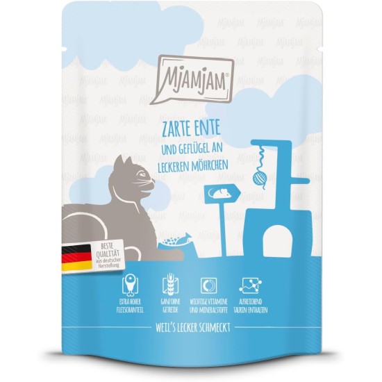 MjAMjAM - Premium Wet Cat Food - Squeezy - Juicy Chicken with Delicious Carrot, 1 Pack (1 x 300 g), Grain-Free with Additional Meat MjAMjAM - Premium Wet Cat Food - Squeezy - Juicy Chicken with Delicious Carrot, 1 Pack (1 x 300 g), Grain-Free with Additional Meat
