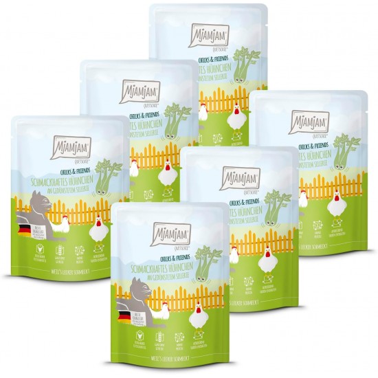 MjAMjAM - Premium Wet Food for Cats - Chicks & Friends Box, Pack of 12 (12 x 125 g), Grain-Free with Extra Meat MjAMjAM - Premium Wet Food for Cats - Chicks & Friends Box, Pack of 12 (12 x 125 g), Grain-Free with Extra Meat