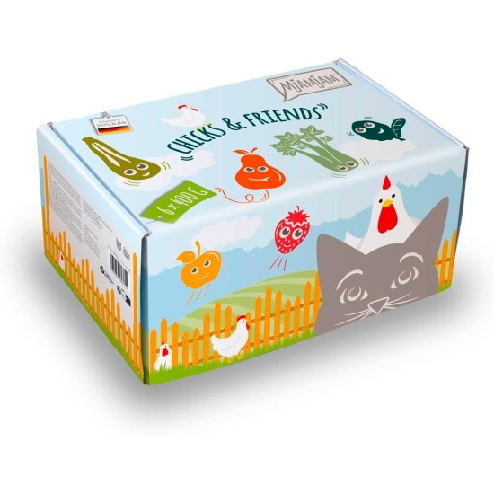 MjAMjAM - Premium Wet Food for Cats - Chicks & Friends Box, Pack of 12 (12 x 125 g), Grain-Free with Extra Meat MjAMjAM - Premium Wet Food for Cats - Chicks & Friends Box, Pack of 12 (12 x 125 g), Grain-Free with Extra Meat