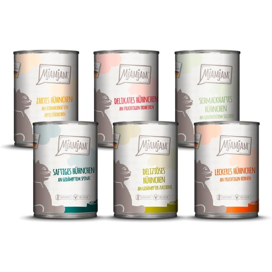 MjAMjAM - Premium Wet Food for Cats - Chicks & Friends Box, Pack of 12 (12 x 125 g), Grain-Free with Extra Meat MjAMjAM - Premium Wet Food for Cats - Chicks & Friends Box, Pack of 12 (12 x 125 g), Grain-Free with Extra Meat