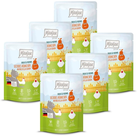 MjAMjAM - Premium Wet Food for Cats - Chicks & Friends Box, Pack of 12 (12 x 125 g), Grain-Free with Extra Meat MjAMjAM - Premium Wet Food for Cats - Chicks & Friends Box, Pack of 12 (12 x 125 g), Grain-Free with Extra Meat