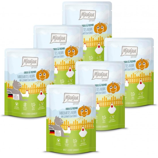 MjAMjAM - Premium Wet Food for Cats - Chicks & Friends Box, Pack of 12 (12 x 125 g), Grain-Free with Extra Meat MjAMjAM - Premium Wet Food for Cats - Chicks & Friends Box, Pack of 12 (12 x 125 g), Grain-Free with Extra Meat