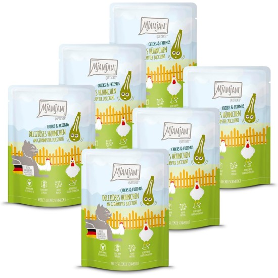 MjAMjAM - Premium Wet Food for Cats - Chicks & Friends Box, Pack of 12 (12 x 125 g), Grain-Free with Extra Meat MjAMjAM - Premium Wet Food for Cats - Chicks & Friends Box, Pack of 12 (12 x 125 g), Grain-Free with Extra Meat