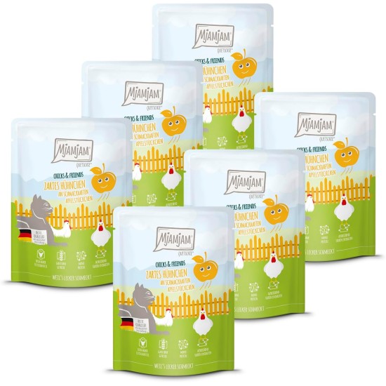 MjAMjAM - Premium Wet Food for Cats - Chicks & Friends Box, Pack of 12 (12 x 125 g), Grain-Free with Extra Meat MjAMjAM - Premium Wet Food for Cats - Chicks & Friends Box, Pack of 12 (12 x 125 g), Grain-Free with Extra Meat