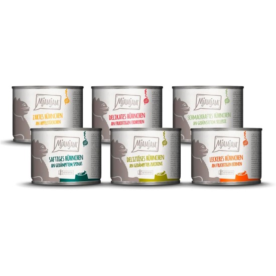 MjAMjAM - Premium Wet Food for Cats - Chicks & Friends Box, Pack of 12 (12 x 125 g), Grain-Free with Extra Meat MjAMjAM - Premium Wet Food for Cats - Chicks & Friends Box, Pack of 12 (12 x 125 g), Grain-Free with Extra Meat