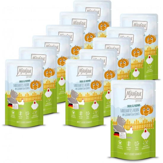 MjAMjAM - Premium Wet Food for Cats - Chicks & Friends Box, Pack of 12 (12 x 125 g), Grain-Free with Extra Meat MjAMjAM - Premium Wet Food for Cats - Chicks & Friends Box, Pack of 12 (12 x 125 g), Grain-Free with Extra Meat