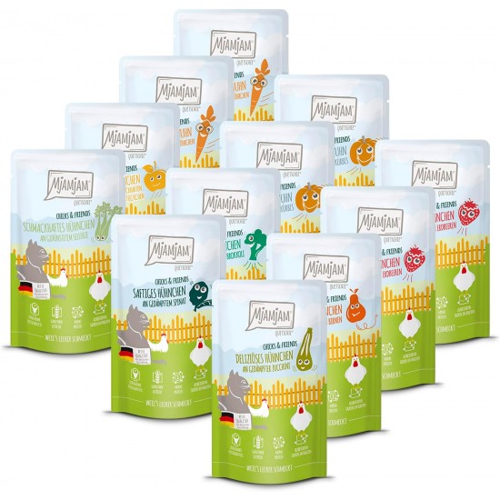 MjAMjAM - Premium Wet Food for Cats - Chicks & Friends Box, Pack of 12 (12 x 125 g), Grain-Free with Extra Meat MjAMjAM - Premium Wet Food for Cats - Chicks & Friends Box, Pack of 12 (12 x 125 g), Grain-Free with Extra Meat