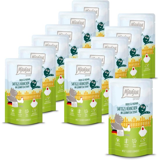 MjAMjAM - Premium Wet Food for Cats - Chicks & Friends Box, Pack of 12 (12 x 125 g), Grain-Free with Extra Meat MjAMjAM - Premium Wet Food for Cats - Chicks & Friends Box, Pack of 12 (12 x 125 g), Grain-Free with Extra Meat