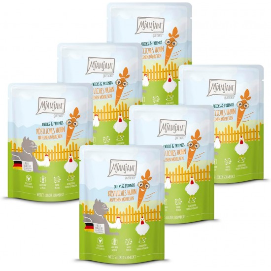 MjAMjAM - Premium Wet Food for Cats - Chicks & Friends Box, Pack of 12 (12 x 125 g), Grain-Free with Extra Meat MjAMjAM - Premium Wet Food for Cats - Chicks & Friends Box, Pack of 12 (12 x 125 g), Grain-Free with Extra Meat