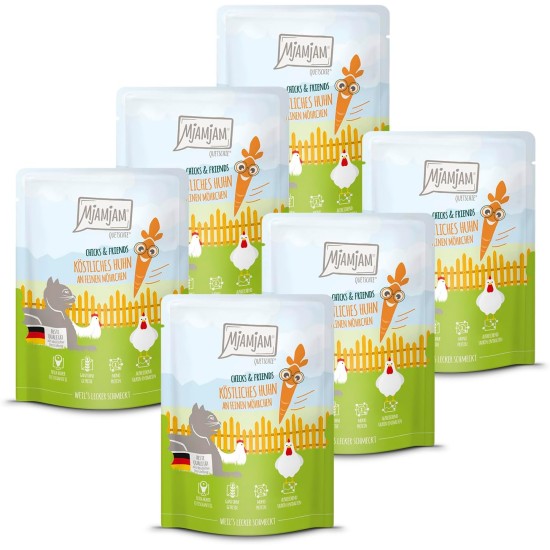 MjAMjAM - Premium Wet Food for Cats - Chicks & Friends Box, Pack of 12 (12 x 125 g), Grain-Free with Extra Meat MjAMjAM - Premium Wet Food for Cats - Chicks & Friends Box, Pack of 12 (12 x 125 g), Grain-Free with Extra Meat