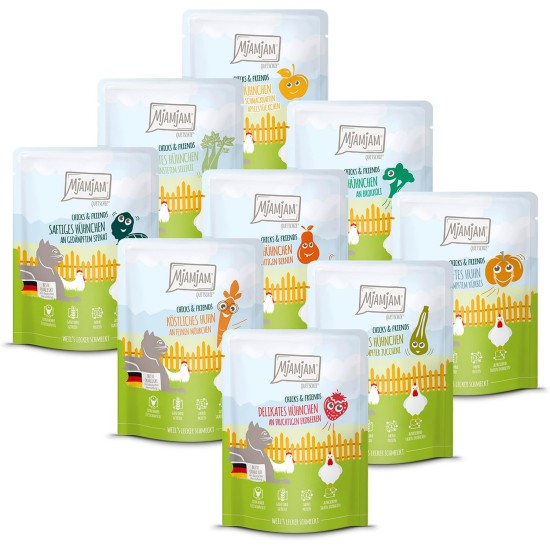 MjAMjAM - Premium Wet Food for Cats - Chicks & Friends Box, Pack of 12 (12 x 125 g), Grain-Free with Extra Meat MjAMjAM - Premium Wet Food for Cats - Chicks & Friends Box, Pack of 12 (12 x 125 g), Grain-Free with Extra Meat