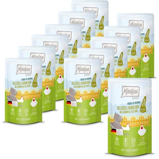 MjAMjAM - Premium Wet Food for Cats - Chicks & Friends Box, Pack of 12 (12 x 125 g), Grain-Free with Extra Meat MjAMjAM - Premium Wet Food for Cats - Chicks & Friends Box, Pack of 12 (12 x 125 g), Grain-Free with Extra Meat
