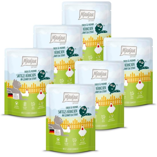 MjAMjAM - Premium Wet Food for Cats - Chicks & Friends Box, Pack of 12 (12 x 125 g), Grain-Free with Extra Meat MjAMjAM - Premium Wet Food for Cats - Chicks & Friends Box, Pack of 12 (12 x 125 g), Grain-Free with Extra Meat