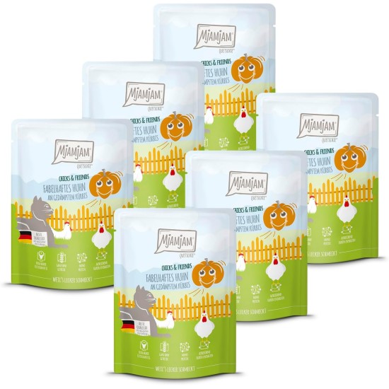 MjAMjAM - Premium Wet Food for Cats - Chicks & Friends Box, Pack of 12 (12 x 125 g), Grain-Free with Extra Meat MjAMjAM - Premium Wet Food for Cats - Chicks & Friends Box, Pack of 12 (12 x 125 g), Grain-Free with Extra Meat