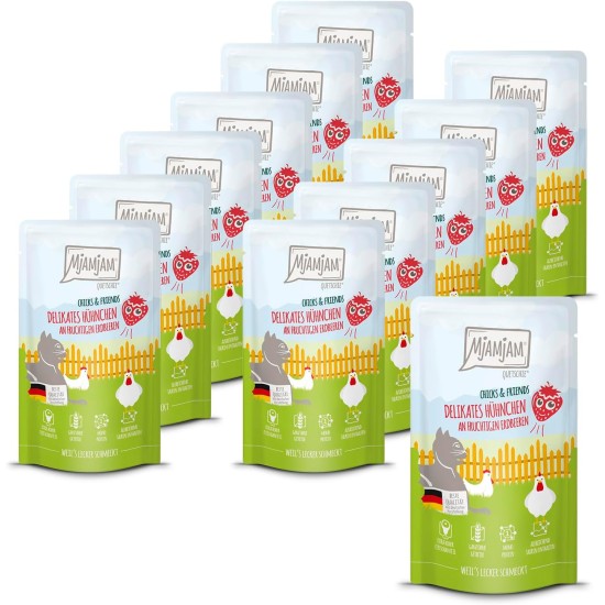 MjAMjAM - Premium Wet Food for Cats - Chicks & Friends Box, Pack of 12 (12 x 125 g), Grain-Free with Extra Meat MjAMjAM - Premium Wet Food for Cats - Chicks & Friends Box, Pack of 12 (12 x 125 g), Grain-Free with Extra Meat