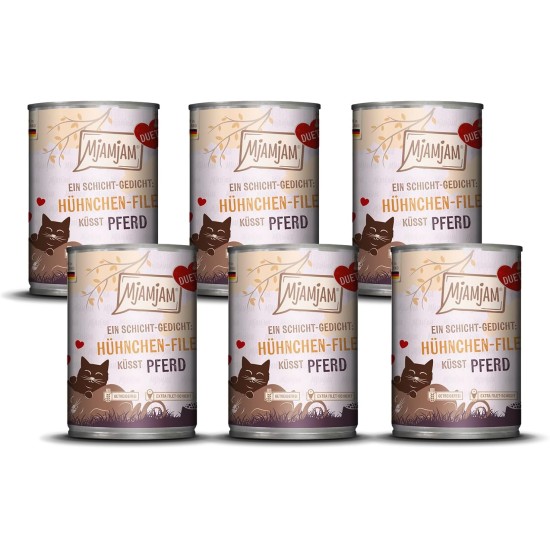MjAMjAM - Premium Wet Food for Cats - Duet - Salmon Fillet Kisses Chicken, Pack of 6 (6 x 390 g), Grain-Free MjAMjAM - Premium Wet Food for Cats - Duet - Salmon Fillet Kisses Chicken, Pack of 6 (6 x 390 g), Grain-Free