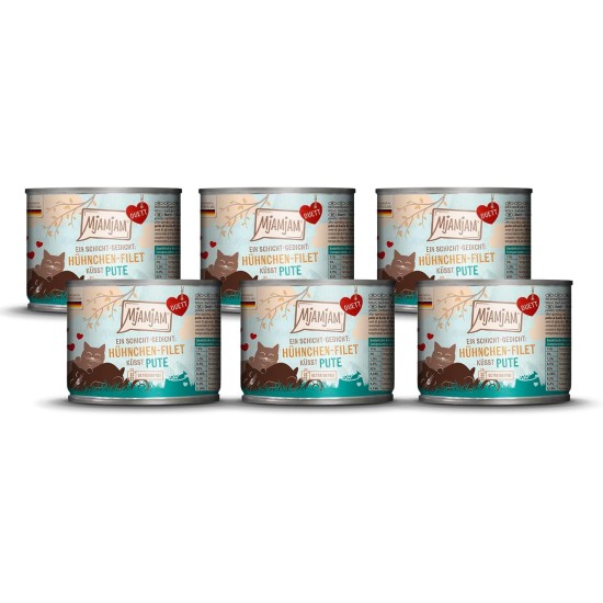 MjAMjAM - Premium Wet Food for Cats - Duet - Salmon Fillet Kisses Chicken, Pack of 6 (6 x 390 g), Grain-Free MjAMjAM - Premium Wet Food for Cats - Duet - Salmon Fillet Kisses Chicken, Pack of 6 (6 x 390 g), Grain-Free