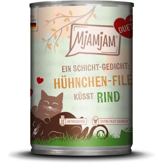 MjAMjAM - Premium Wet Food for Cats - Duet - Salmon Fillet Kisses Chicken, Pack of 6 (6 x 390 g), Grain-Free MjAMjAM - Premium Wet Food for Cats - Duet - Salmon Fillet Kisses Chicken, Pack of 6 (6 x 390 g), Grain-Free