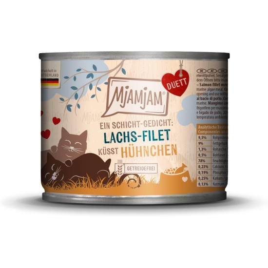 MjAMjAM - Premium Wet Food for Cats - Duet - Salmon Fillet Kisses Chicken, Pack of 6 (6 x 390 g), Grain-Free MjAMjAM - Premium Wet Food for Cats - Duet - Salmon Fillet Kisses Chicken, Pack of 6 (6 x 390 g), Grain-Free