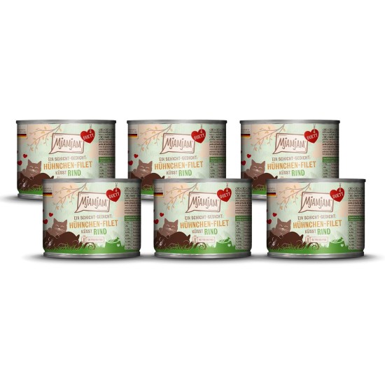 MjAMjAM - Premium Wet Food for Cats - Duet - Salmon Fillet Kisses Chicken, Pack of 6 (6 x 390 g), Grain-Free MjAMjAM - Premium Wet Food for Cats - Duet - Salmon Fillet Kisses Chicken, Pack of 6 (6 x 390 g), Grain-Free