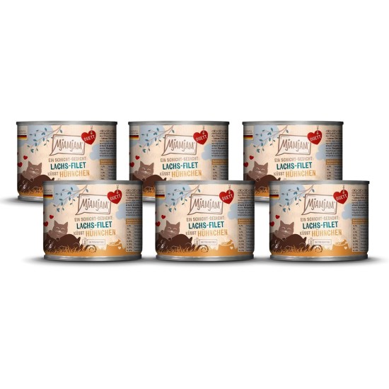 MjAMjAM - Premium Wet Food for Cats - Duet - Salmon Fillet Kisses Chicken, Pack of 6 (6 x 390 g), Grain-Free MjAMjAM - Premium Wet Food for Cats - Duet - Salmon Fillet Kisses Chicken, Pack of 6 (6 x 390 g), Grain-Free