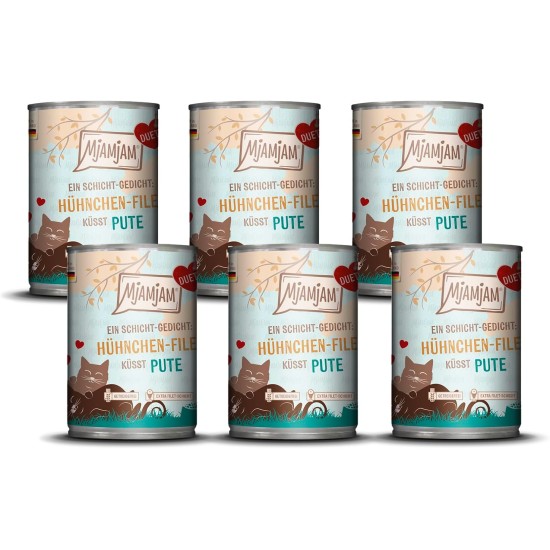MjAMjAM - Premium Wet Food for Cats - Duet - Salmon Fillet Kisses Chicken, Pack of 6 (6 x 390 g), Grain-Free MjAMjAM - Premium Wet Food for Cats - Duet - Salmon Fillet Kisses Chicken, Pack of 6 (6 x 390 g), Grain-Free