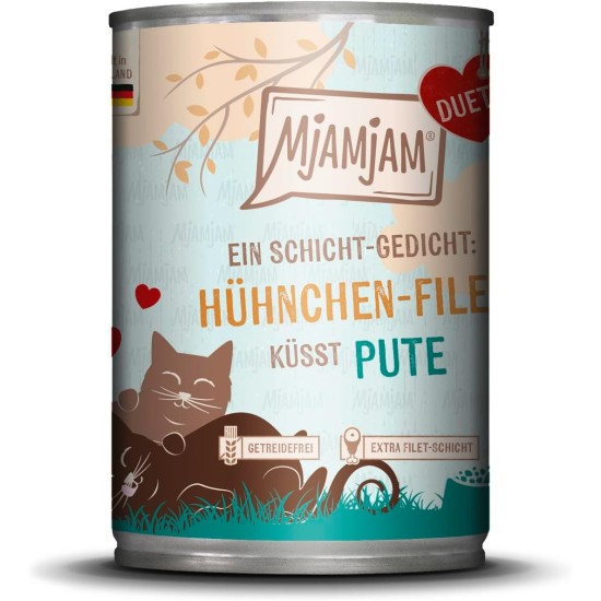 MjAMjAM - Premium Wet Food for Cats - Duet - Salmon Fillet Kisses Chicken, Pack of 6 (6 x 390 g), Grain-Free MjAMjAM - Premium Wet Food for Cats - Duet - Salmon Fillet Kisses Chicken, Pack of 6 (6 x 390 g), Grain-Free