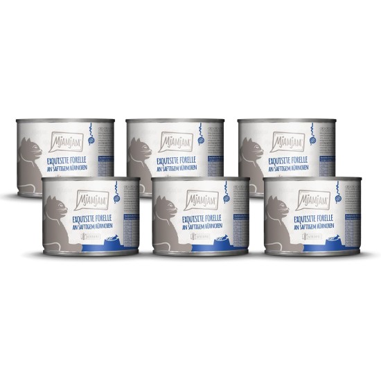 MjAMjAM - Premium Wet Food for Cats - Exquisite Trout on Juicy Chicken, Pack of 6 (6 x 200 g), Grain-Free MjAMjAM - Premium Wet Food for Cats - Exquisite Trout on Juicy Chicken, Pack of 6 (6 x 200 g), Grain-Free