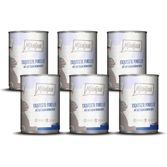 MjAMjAM - Premium Wet Food for Cats - Exquisite Trout on Juicy Chicken, Pack of 6 (6 x 400 g), Grain-Free MjAMjAM - Premium Wet Food for Cats - Exquisite Trout on Juicy Chicken, Pack of 6 (6 x 400 g), Grain-Free