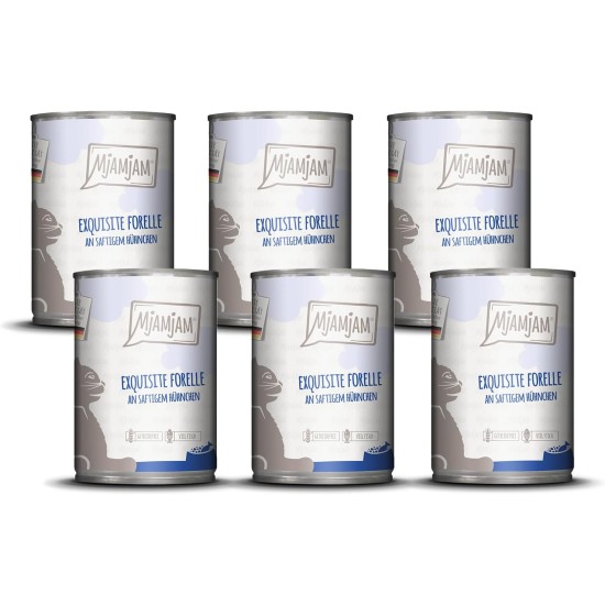 MjAMjAM - Premium Wet Food for Cats - Exquisite Trout on Juicy Chicken, Pack of 6 (6 x 400 g), Grain-Free