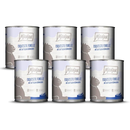 MjAMjAM - Premium Wet Food for Cats - Exquisite Trout on Juicy Chicken, Pack of 6 (6 x 800 g), Grain-Free MjAMjAM - Premium Wet Food for Cats - Exquisite Trout on Juicy Chicken, Pack of 6 (6 x 800 g), Grain-Free