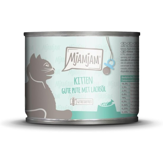MjAMjAM - Premium Wet Food for Cats - Kitten Good Turkey with Salmon Oil, Pack of 6 (6 x 200 g), Grain-Free MjAMjAM - Premium Wet Food for Cats - Kitten Good Turkey with Salmon Oil, Pack of 6 (6 x 200 g), Grain-Free