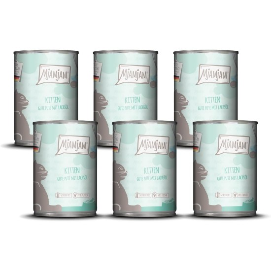 MjAMjAM - Premium Wet Food for Cats - Kitten Good Turkey with Salmon Oil, Pack of 6 (6 x 400 g), Grain-Free