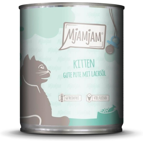 MjAMjAM - Premium Wet Food for Cats - Kitten Good Turkey with Salmon Oil, Pack of 6 (6 x 800 g), Grain-Free MjAMjAM - Premium Wet Food for Cats - Kitten Good Turkey with Salmon Oil, Pack of 6 (6 x 800 g), Grain-Free