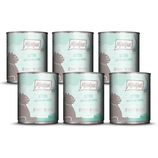 MjAMjAM - Premium Wet Food for Cats - Kitten Good Turkey with Salmon Oil, Pack of 6 (6 x 800 g), Grain-Free MjAMjAM - Premium Wet Food for Cats - Kitten Good Turkey with Salmon Oil, Pack of 6 (6 x 800 g), Grain-Free
