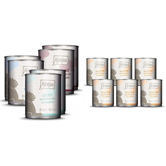 MjAMjAM - Premium Wet Food for Cats - Mix Pack II - Chicken & Pumpkin, Turkey, Duck & Poultry, Pack of 6 (6 x 800 g), Grain-Free with Extra Meat MjAMjAM - Premium Wet Food for Cats - Mix Pack II - Chicken & Pumpkin, Turkey, Duck & Poultry, Pack of 6 (6 x 800 g), Grain-Free with Extra Meat