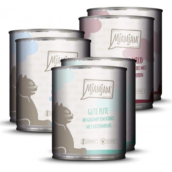 MjAMjAM - Premium Wet Food for Cats - Mix Pack II - Chicken & Pumpkin, Turkey, Duck & Poultry, Pack of 6 (6 x 800 g), Grain-Free with Extra Meat MjAMjAM - Premium Wet Food for Cats - Mix Pack II - Chicken & Pumpkin, Turkey, Duck & Poultry, Pack of 6 (6 x 800 g), Grain-Free with Extra Meat