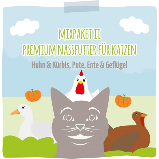 MjAMjAM - Premium Wet Food for Cats - Mix Pack II - Chicken & Pumpkin, Turkey, Duck & Poultry, Pack of 6 (6 x 800 g), Grain-Free with Extra Meat MjAMjAM - Premium Wet Food for Cats - Mix Pack II - Chicken & Pumpkin, Turkey, Duck & Poultry, Pack of 6 (6 x 800 g), Grain-Free with Extra Meat